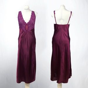Frederick's Vintage Wine Satin Lace Slip